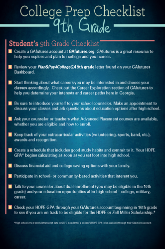 9th Grade Checklist