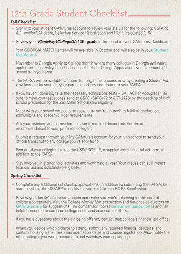 12th Grade Checklist