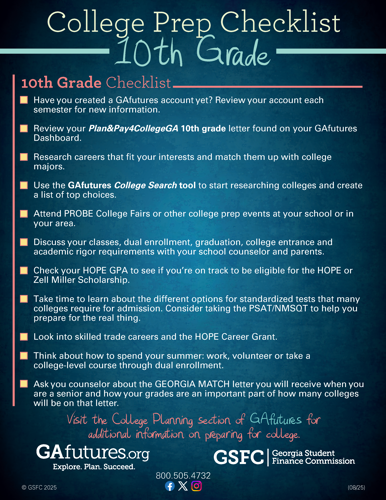 10th Grade Checklist